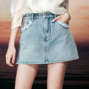 TAMMY TANGS | High Waist Cotton Denim Shorts Womens Casual Fashion Sparkling Pure Cotton Short Pants A-Line Skirt Style Shopping Mall Same As