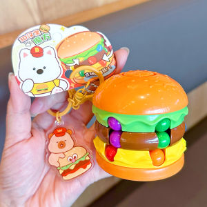 3D Hamburger Magic Cube Keychain Cute Stress Relief Whack-A-Mole Educational Mini Toy Childrens Bag Ornament Birthday Gift