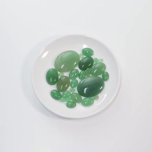 2-10pcs Natural Stone Cabochon Beads Green Aventurine Oval Flat Back Cabochon Loose Beads for DIY Jewelry Making Rings Pendant