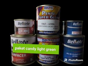PAKET LENGKAP CAT  PENTA SUPER GLOSS CANDYTONE LIGHT GREEN CAT MOBIL DAN MOTOR OTOMOTIF