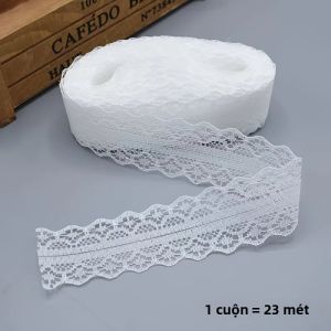 23M Ruy Băng Ren Trắng Cuộn 3Cm Chiều Rộng Thiết Kế Hoa Thanh Lịch Cho Ngày Lễ Tình Nhân Bó Hoa Gói Quà DIY Thủ Công Trang Trí