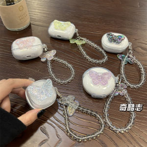 3D Laser Colorful Butterfly Crystal Bead String Anti-Fall Transparent Silicone Soft Shell Earphone Case for Beauty AS10