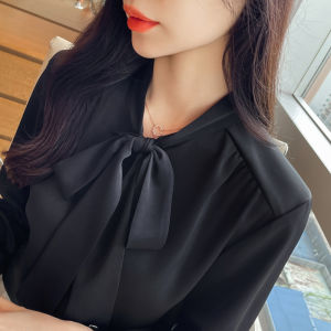 Áo Sơ Mi Trắng Thanh Lịch Cho Nữ Phong Cách Công Sở Tay Dài Thiết Kế Nơ Lụa Satin Phong Cách Cổ Điển Chất Liệu Polyester Mùa Thu