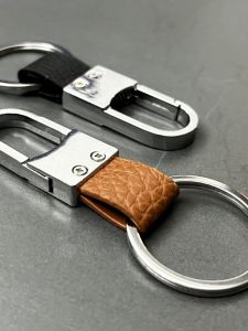 High-End Metal Leather Car Fashion Creative Keychain Anti-Lost Spring Waist Hanging Ring Lock Key Chain Zinc Alloy Solid Color