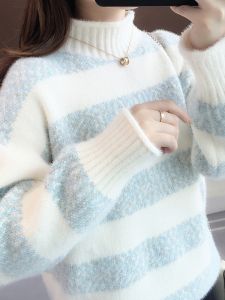 Mock Neck Sweater Womens Junior and Middle School Students Fleece-lined Thickened Western Style Shirt Womens Thermal Bottoming Shirt Womens Fall and Winter