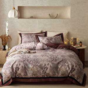 Retro Style Pure Cotton Flocking Four-Piece Bedding Set Autumn Winter Thickened American Digital Printing Corner Duvet Cover Bed Sheet