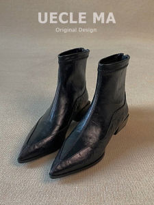 MASHUJIA | Crystal Lamb Leather Slim Appearance Pointed Toe Boot