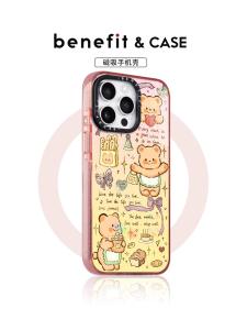 Benefit Cute Dessert Bear 17 iPhone 16 pro Max Apple 15 pro Crystal Shield Magnetic Absorption Phone Case 14 Set 13 New Model 12 Glacier Pattern Anti-Fall Colorful Frame