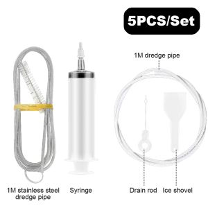 5PCS/SET Stainless Steel Brush Set Refrigerator Drain Hole Blockage Remover Tool Flexible Feed Pipe Brush for Refrigerators