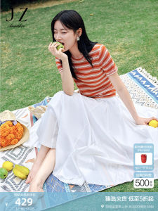 100% Wool Nautical Stripe Knitted Short Sleeve Womens Summer New Style Jiu Zhi an Na Co Commuter Straight Tube Pocket Sweater