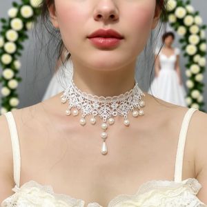 White Pearl Necklace Womens Low Neck Scar Covering Fashionable Pendant Neck Chain Jewelry Accessory European Style Fresh out