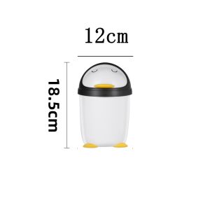 Cartoon Penguin Plastic Trash Can White Flip Cover Hygiene Bucket Small Size Desktop round Shape Household Garbage Bin