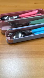 ช้อนส้อม ตะเกียบ สแตนเลส ชุดช้อนส้อม พร้อมกล่อง พกพาสะดวก มี 3 สี