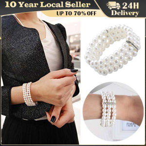 3 Rows Pearl Rhinestone Bracelet Elasticity Bracelet Simulated Pearl Multilayer Beaded Bangles Women Jewelry Gift