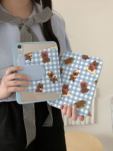 เคสป้องกัน iPad ลายหมีส้มการ์ตูนลายสก็อต 360 องศา พร้อมช่องใส่ปากกา ป้องกันการตกหล่น Mini7 Air7/6 สำหรับผู้หญิง Apple Tablet Protection Case