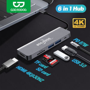 GOOJODOQ 6 In 1 USB Hub 3.0 Port Type C HUB Adaptor for Macbook 87W PD Fast Charging Docking Station with HDMI TV HD 4K Interface for Laptop
