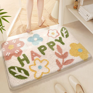 VIKAMA Flowers Faux Cashmere Floor Mats Wearable Carpet Ins Style Household Toilet Anti-slip Mats Home Decoration