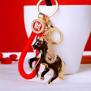 Creative Double-Sided 3D Metal Horse Keychain Zodiac Sign Lucky Charm Keyring Circle Pendant Rich Attraction Zinc Alloy Keychains