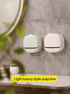 CSR Soap Box Punch-Free Wall-Mounted Household Soap Box Drain With Lid Light Luxury Bathroom Soap