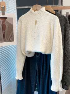JIANDIYA | Studded Wooden Earlap Half Turtleneck Thick Knitwear