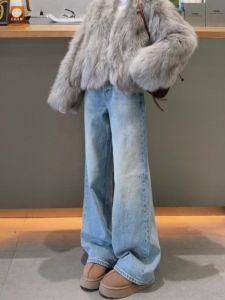 High Waist Wide Leg Jeans Womens Loose Fit Washed Denim Pants Spring Autumn Long Trousers Draping Style Vintage Blue Jeans