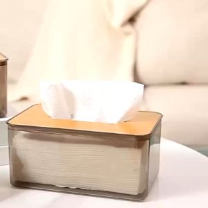 Tissue Box Tissue Holder Household Square Table Napkin Holder Wood Lid Paper Storage Container - JC Elise