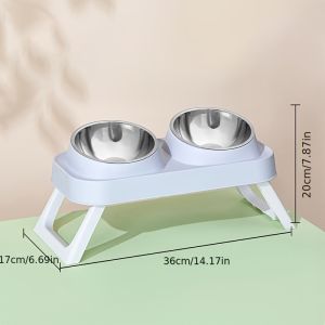 Plastic/Stainless Steel Foldable Cat Feeder Non-Slip Pet Double Bowl With Stand Raised Cat Drinking Bowl Cat Accessories