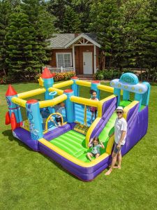 AirMyFun Space Rocket Inflatable Castle Indoor Small Children Bouncer Outdoor Large Slide Naughty Castle Toy for Ages 3 And up