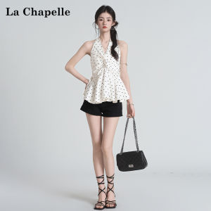 La Chapelle | French Style Halter V-Neck Dots Twist Back Aesthetic Top