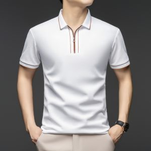 Original Design Mens Polo Shirt Solid Color Simple Different Color Front Sleeve Summer Lapel T-Shirt Business Classic Menswear