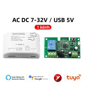 Công Tắc Rơle Cửa Garage 1 Kênh Zigbee Tuya Wifi & RF 433mhz 7-32V 220V Tương Thích Với Alexa Google Home Cho Nhà Thông Minh