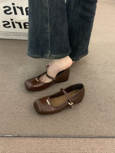 Retro Brown Pig Nose Commuter Single Shoes Womens Shoes French Style Square Head Mary Janes Small Leather Shoes Spring 2025