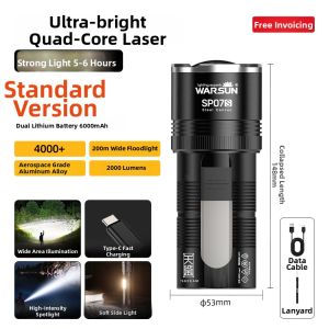 WARSUN | High Power Rechargeable Multi-Function Mini Portable Flashlight
