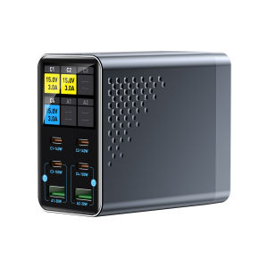 140W GaN Smart Multi-Port Desktop Charger PD+QC Multiport with Intelligent Digital Display for Phones And Tablets