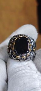Natural Black Yemeni Agate With handmade Turkish Alpaka Ring
