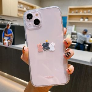 Cartoon Rabbit Bear Silicone Phone Case Full Cover Transparent Protective Shell for Apple Xsmax iPhone 13promax 6splus xR Anti-fall Women 12pro Xiaomi 15 Protective Cover 7/se3 Straight Edge