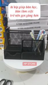 Hộp đựng bút để bàn cao cấp khay đựng bút 7 ngăn bằng kim loại chắc chắn siêu bền