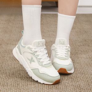 XTEP Womens Casual Leather Sport Shoes Student Versatile Dad Sneakers White Running Shoes Synthetics Upper Waterproof