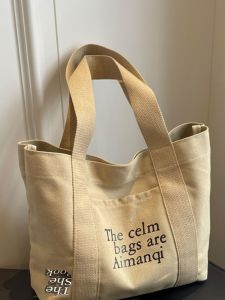 Letter Print Canvas Shoulder Bag Womens Large Capacity Tote Cloth Bag out Satchel Shopping Bag Mummy Bag Cross-Border