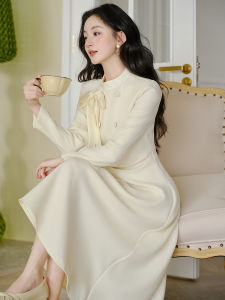 Christmas Atmosphere Elegant French Style Fake Two-Piece Little Fragrance Wind Dress Winter Coat Match New Year Battle Armor