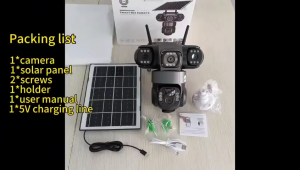 V380 Pro Triple Lens Solar WiFi Security CCTV Camera 4K UHD 8MP+8MP PTZ Pan Tilt Zoom Night Vision Two‑Way Audio Human Motion Alert IP66 Water‑Resistant Outdoor Home Shop Yard Surveillance Camera
