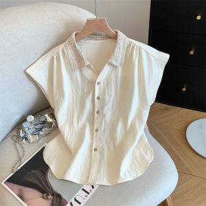 LJYR | Lace Splicing Short Sleeve Loose Summer Blouse
