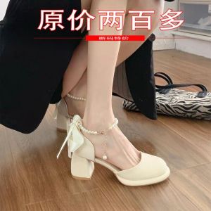 รองเท้าส้นสูงสไตล์นางฟ้า Tagkita สำหรับผู้หญิง ฤดูร้อน 2024 รองเท้าส้นหนาแบบสวมหัวกลม พื้นรองเท้าหนังวัวสองชั้นเคลือบ พื้นรองเท้า PU ระบายอากาศได้ดี