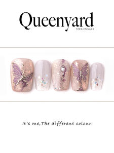 Nhựa Móng Tay Hình Bướm QueenYard 3D Gold Plated Handmade Nail Art Móng Móng Giả Cho Mùa Xuân Năm 2025 Móng Mắt Mèo