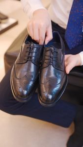 Giày tây nam MULGATI Wingtip Brogues vân lỗ buộc dây - 5408A