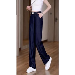 High Waist Wide Leg Denim Jeans Womens Summer New Ice Silk Elastic Casual Slimming Cool Tencel Loose Fit Straight Leg Pants