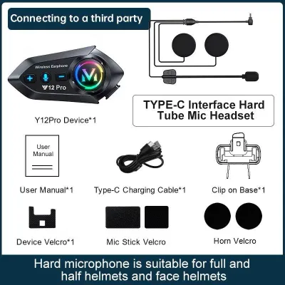 【Garansi 1 Tahun】Y12 Pro HEADSET HELM BLUETOOH 2 WAY INTERCOM WATER RESISTANT IPX56 MUSIC SHARING 500M WIRELESS WALKIE TALKIE