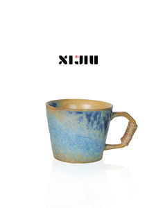 Retro XIJIU Coffee Cup with Plate Gradient Glaze Wabi-Sabi Style Ceramic Cup for Home Use Handmade Option Available