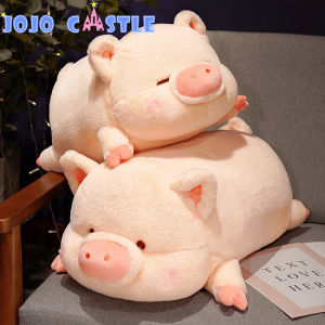 JOJO CASTLE Soft Toys Doll 40/50/60CM Kawaii Furry Pink Pig Plush Toy Stuffed Lying Piggy Plushie Doll 猪公仔 Soft Cartoon Animal Pillow For Kids Girls Xmas Gifts