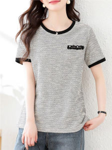 Loose Slimming round Neck Short Sleeve Womens T-shirt September Stray Ink Grey Summer 2025 New Style Comfortable Casual Top